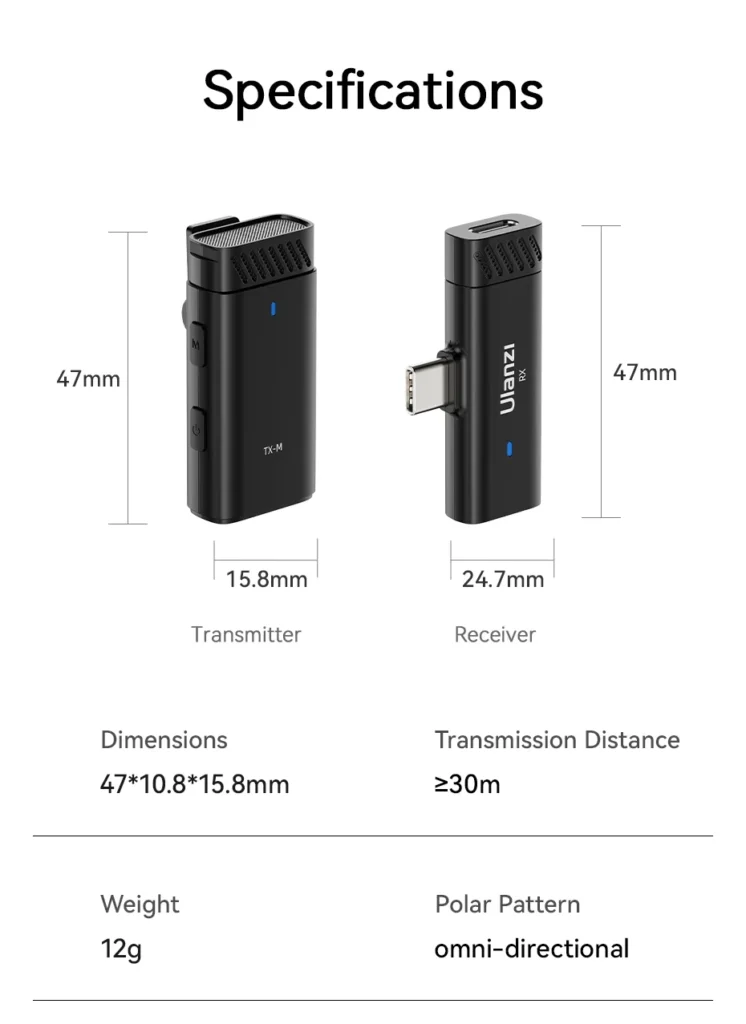 Ulanzi ไมค์ไร้สาย HM2301 Dual Channel ไมค์คู่ ใช้งานได้ 2 อุปกรณ์พร้อมกัน หัวต่อ USB-C