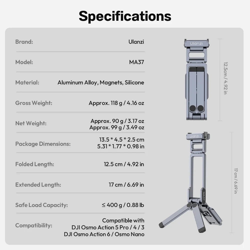 Ulanzi MA37 ขาตั้งกล้อง Quick Release mini Tripod For DJI Osmo Action 6 / nano / 5 pro / 4 / 3