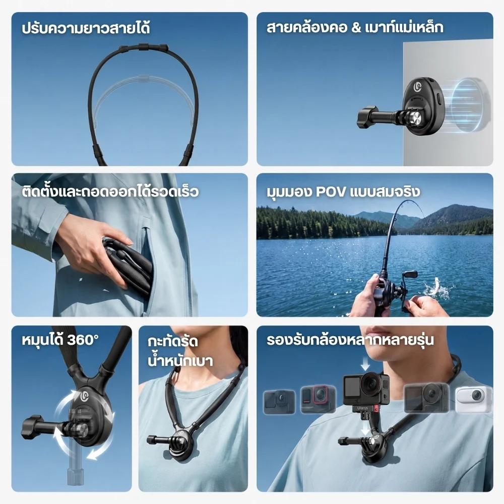 Ulanzi สายคล้องคอ มุม POV ZJ09 แม่เหล็ก สำหรับกล้อง Action Camera